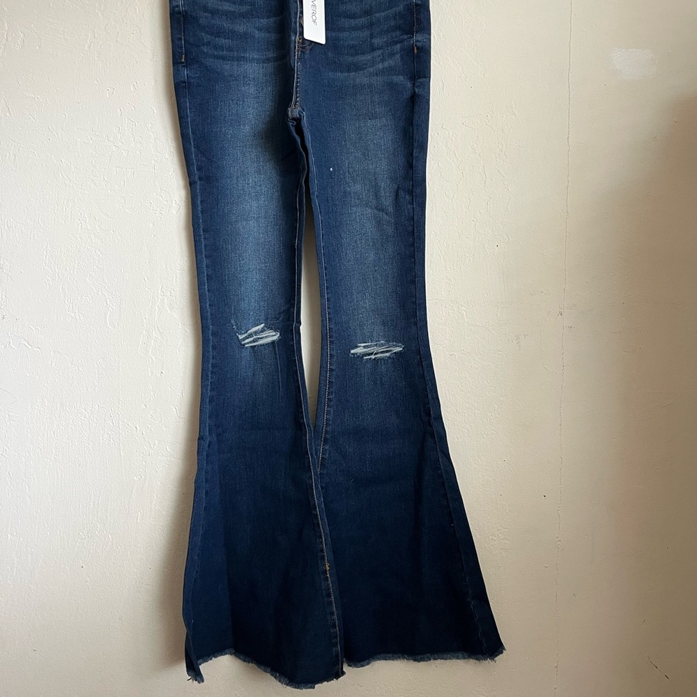 Dark Blue Distressed Flare Jeans